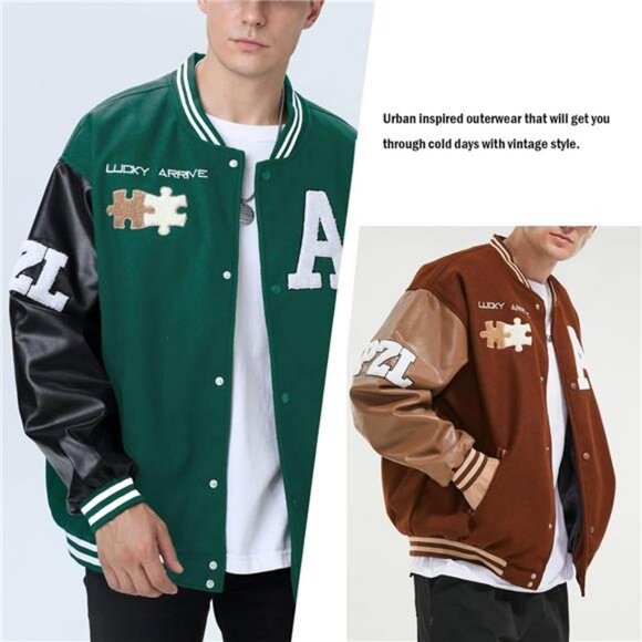 Mens Varsity College Jacket Baseball Bomber Jacket Vintage Sweatshirt  Coats NEW - Picture 3 of 7